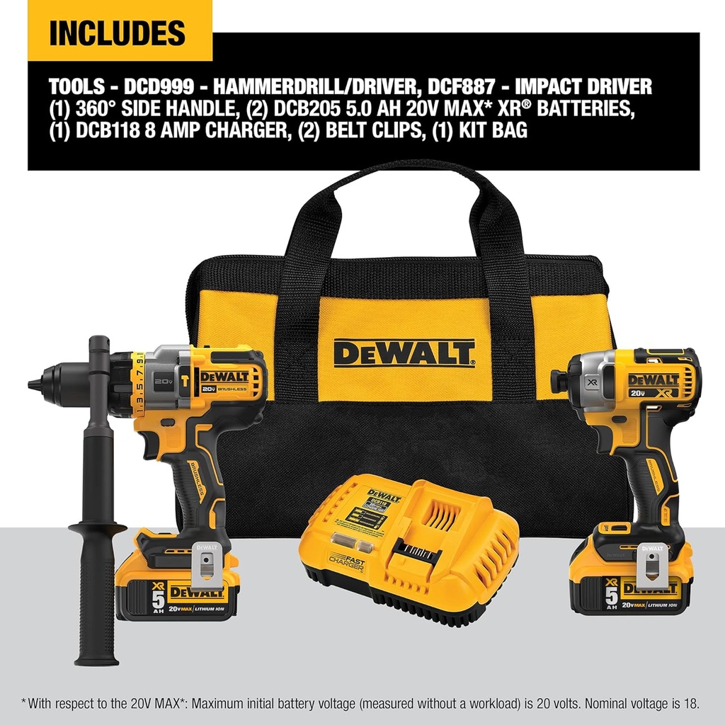 DeWALT 20V MAX* Brushless Cordless 2-Tool Kit Hammer Drill/Driver with FLEXVOLT Advantage™