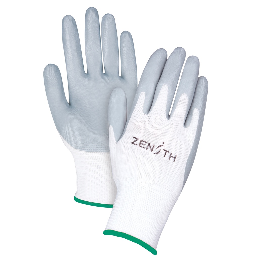 Zenith Safety Products Lightweight Breathable Coated Gloves - Foam Nitrile Coating - 13 Gauge - Polyester Shell - White
