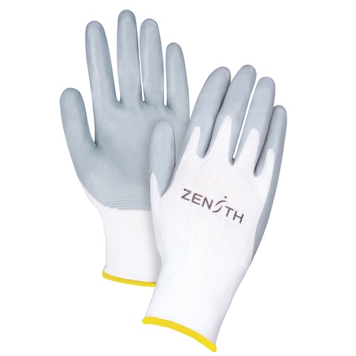 Zenith Safety Products Lightweight Breathable Coated Gloves - Foam Nitrile Coating - 13 Gauge - Polyester Shell - White